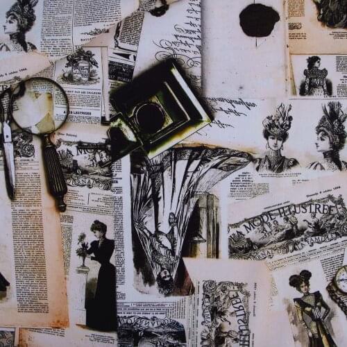 110cmx100cm Cotton Woven Fabric for textile, pathwork, cloth - Old Fashion Newspaper