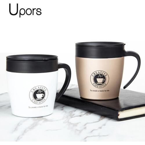 UPORS 330ml Coffee Cup 304 Stainless Steel Vacuum Insulated Thermos Cups Tumbler Creative Travel Coffee Mug with Lid & Spoon