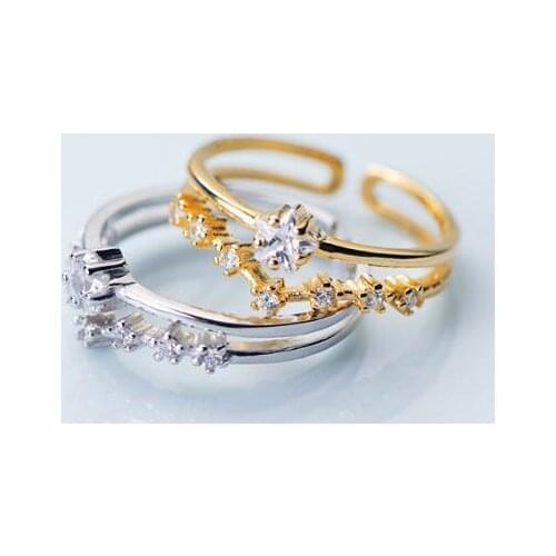 1pc 100% Authentic REAL.925 Sterling Silver Fine Jewelry Double Rows/Multi-Layers prong White Zirconia AAA+ Ring GTLJ1483