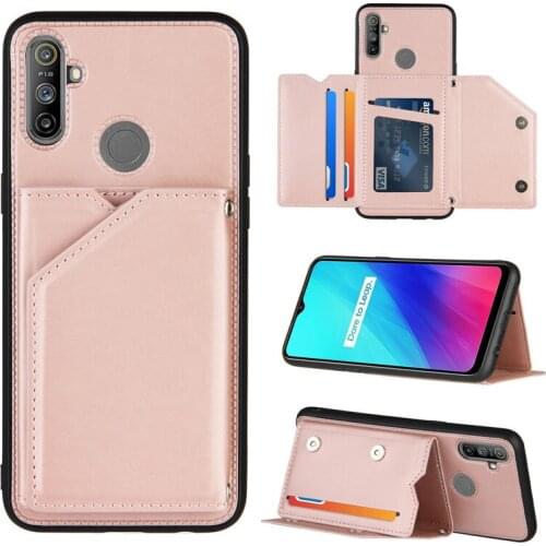 Realme C3 5 5S 6 6S 7 7i C11 C15 Pure Skin Flip Leather Wallet Case For OPPO A7 A12 A5S A52 A53 Credit Card Holder Back Cover