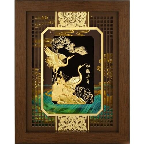 Chinese Style Red Crowned Crane Pine Tree Home Decorative Picture Gold Foil Wall Art Pictures for Living Room Hotel Office Decor