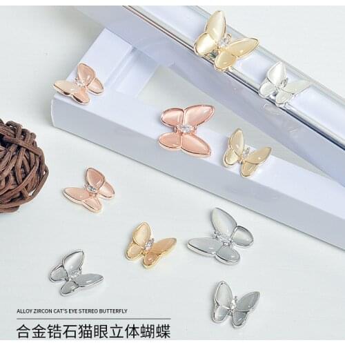 10pcs Rose gold silver Opal butterfly zircon crystals rhinestones jewelry nail art decorations nails accessories charms supplies