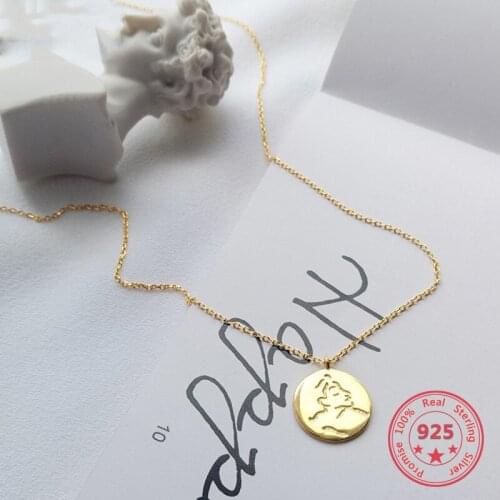 Hot Sale 100% 925 Silver Korea Style Simple Trendy Face Pendant Choker Clavicle Gold Necklace Jewelry for Women