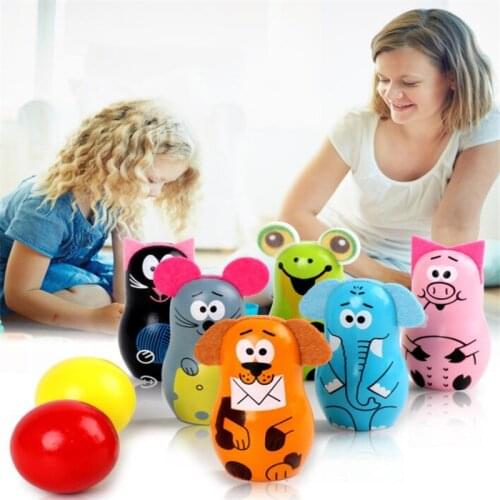 Mini Cartoon Wooden Bowling Ball Game Set Cute Animal Shape Child Creative Development Sports Toys Kids Early Intelligence Gift