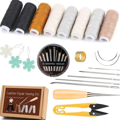 LMDZ Leather Stitching Tools Set Sewing Special Needles Awl 54 Yards Waxed Thread for DIY Handmade Craft Supplies Accessories
