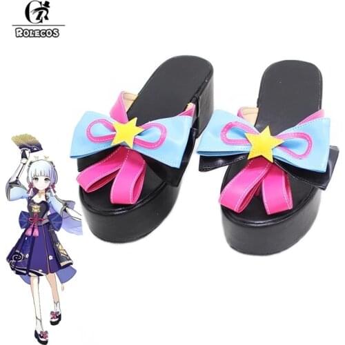 ROLECOS Game Genshin Impact Kamisato Ayaka Cosplay Shoes Women Men Wooden Geta Clogs Shoes High Heels Cosplay Shoes