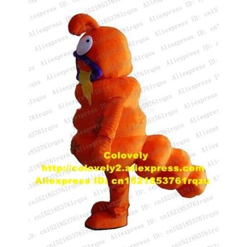 Orange Carpenterworm Caterpillar Bean Worm Silworms Stiff Silkworm Bombyx Mori Bug Mascot Costume Adult Leaf Left Mouth zz4452