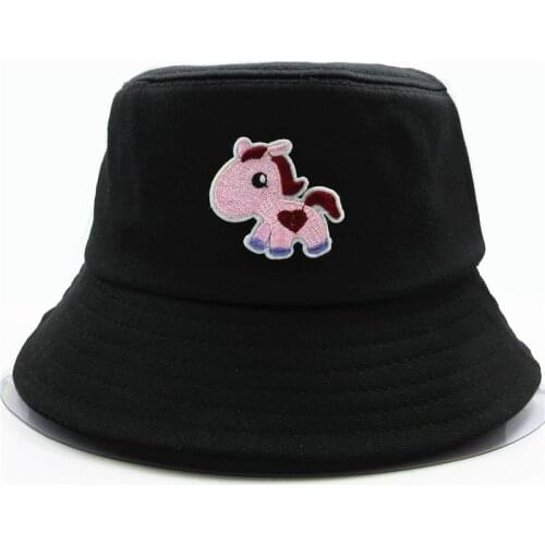 LDSLYJR Cartoon horse embroidery cotton Bucket Hat Fisherman Hat outdoor travel hat Sun Cap Hats for men and Women 241