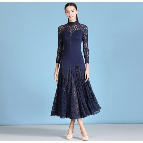 Adult Blue/Yellow Ballroom Dance Competition Dresses Dallroom Waltz Standard Dance Dress Women Ballroom Dress Lace Dance Wear