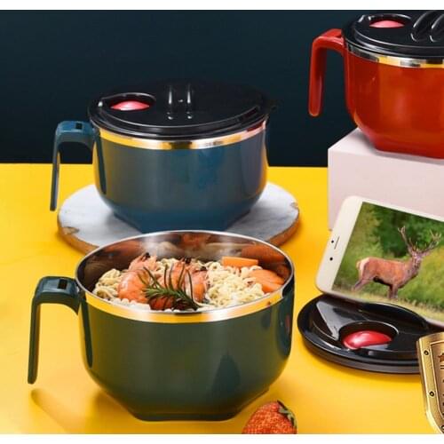 Hot Japanese-Style Sealed Lunch Box Household Stainless Steel Instant Noodle Bowl With Lid Student Insulated Fast Food Cup