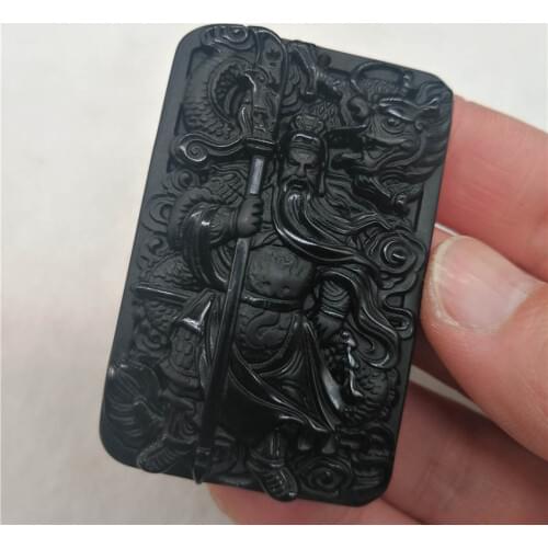 Drop Shipping Natural Obsidian GuanGong Mammon Lucky Necklace Pendant Men and Women Crystal Stone Pendants jewelry gift