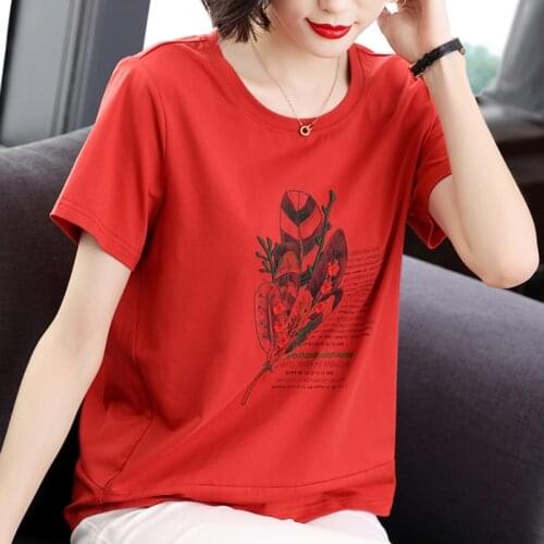 Chic Embroidery Plant Flowers T Shirt Women Casual O-Neck Solid Loose Tee Shirt Oversize Cotton Tshirt Womens Tops Short Sleeve