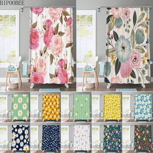 Flower Sunflower Shower Curtains for Bathroom Decoration Small Fresh Modern Bath Curtain Waterproof Polyester Fabric with Hooks
