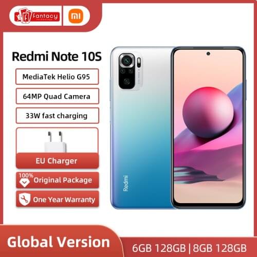 Global Version Xiaomi Redmi Note 10S Smartphone 6GB 64MP Quad Camera Helio G95 6.43" AMOLED Display 5000mAh 33W Fast Charge