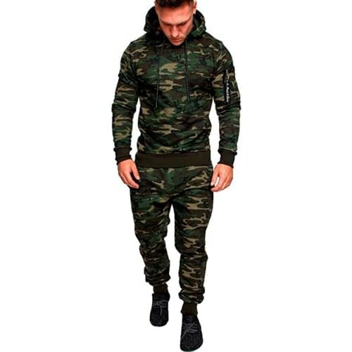 Camo Men Tracksuit Hooded Outerwear Hoodie Set 2 Pieces Autumn Sporting Male Fitness Camouflage Sweatshirts Casual Mens Clothing