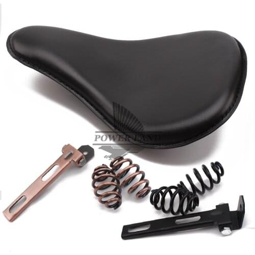 Old School Cafe Motorcycle Solo Seat Torsion Black Leather+ 3" Springs Mounts Brackets For Harley Chopper Saddle Seat