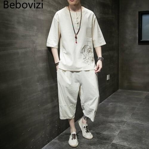 Traditional Chinese Clothing Style Orient Tang Hanfu for Men Sets Plus Size M-5XL Fashion Embroidery Cotton Linen Suit Summer