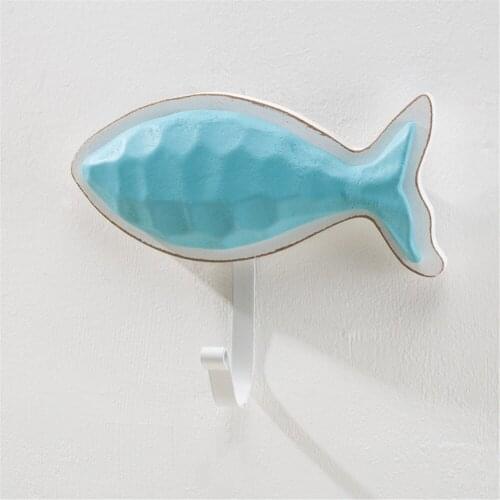 1PC Mediterranean Style 3D Fish Shape Hook Wall Decoration Porch Childrens Room Key Rack Coat 4 Colors Hooks Home Ornaments