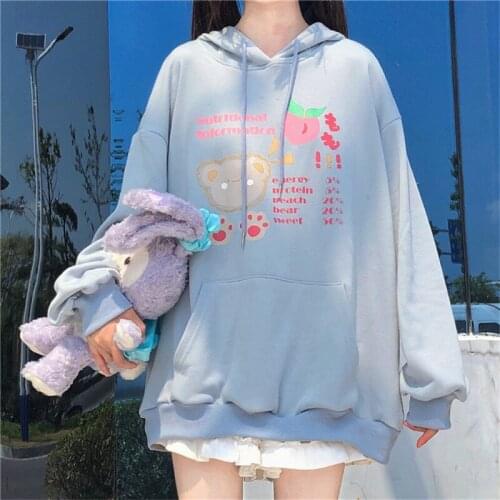 Lolita Mori Girl Harajuku Kawaii Hoodie with Long Rabbit Ear Cap Women Cute Bear Sweatshirt Sweet Style Girl Pink Pullover Hoody