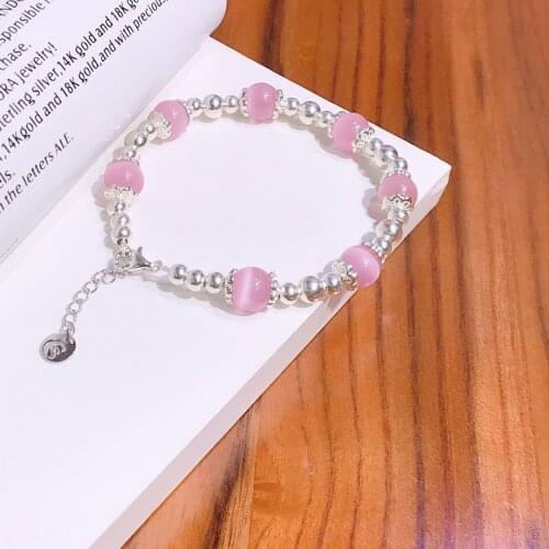 925 Sterling Silver Maiden Precious Chain Bracelet Silver Beads Embrace Pink Opal Fine Jewelry Women Valuable Exquisite Ball Gem