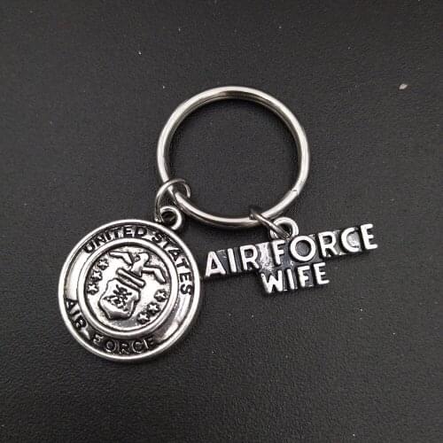 United States Military Air Force Wife Charm Keychains Stainless Steel Metal Keyring Fashion Women Jewelry Accessories