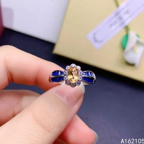 925 pure silver Chinese style natural Citrine womens noble trendy flower Color zircon adjustable gem ring fine jewelry support