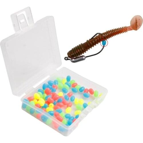 100pcs/box Lure Ellipse Soft Colorful Luminous Bean Blocking Bead Anticollision Bean Fluorescent Bean Fishing Tool Equipment