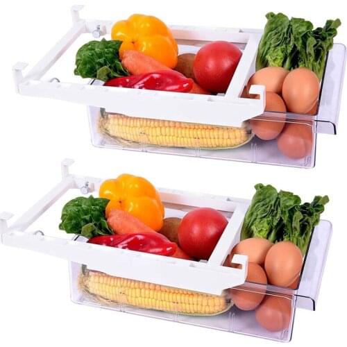2 Pcs Fridge Organizer,Drawer Refrigerator Organizer,Pull Out Fridge Storage Bins Containers for Fruit Vegetable