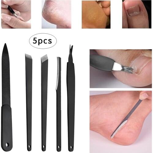 5Pcs/Set Stainless Steel Foot Scissors Nail Cuticle Pusher Spoon Remover Trimmer Dead Skin Manicure Pedicure Cleaner Nail Tool