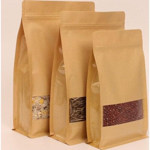 50pcs Eight-side sealed bag frosted window kraft ziplock zipper bag food coffee gift candy packing bags
