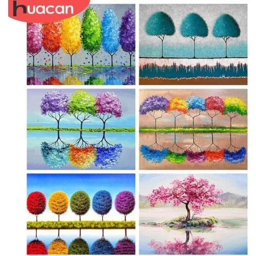 HUACAN Full Square 5d Diamond Painting Tree Mosaic Needlework DIY Diamond Embroidery Landscape Home Decor Craft Kit