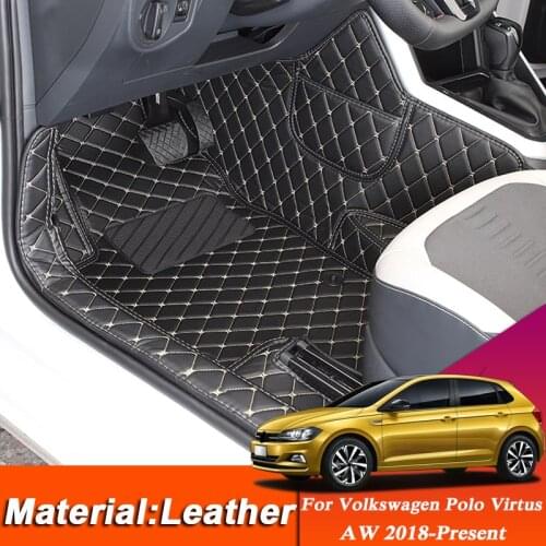 Car Styling Custom Foot Mat For Volkswagen Polo Virtus AW 2018-Present LHD Leather Floor Protect Waterproof Pad Auto Accessories