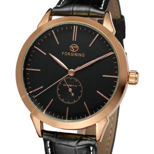 2019 Forsining Top Brand Automatic Mechanical Clock Men Leather Strap Simple Thin Gold Mens Business Dress Gift Wrist Watches