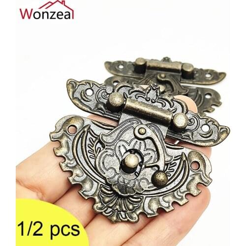 1/2pcs Antique Brass Wooden Case Buckles Decorative Jewelry Gift Box Suitcase Hasp Latch Hook Furniture Heart Shape Clasp Lock