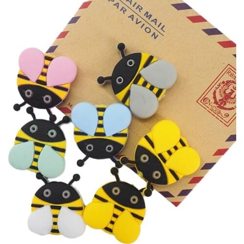 Chenkai 10PCS Silicone Bee Teether Beads DIY Baby Shower Animal Cartoon Necklace Chewing Pacifier Dummy Sensory Toy Accessories