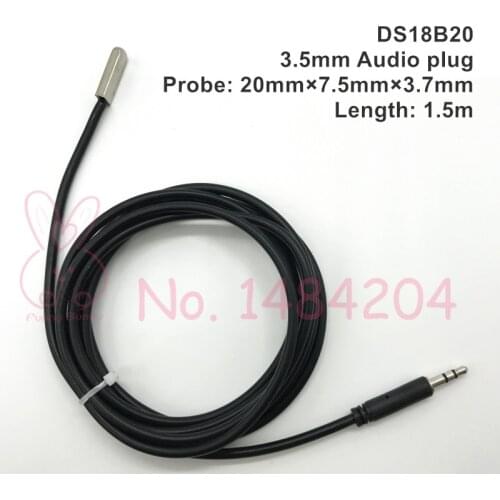1x DS 18B20 Digital Temperature sensor 20*7.5*3.7mm Probe 3.5mm Audio Plug Waterproof ds18b20 for Flat Surface 1.5m PVC Wire