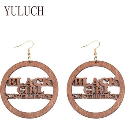 YULUCH Wood hollow OUT earrings for women art letters environmental pendant girl personality jewelry Girls woman earring wooden