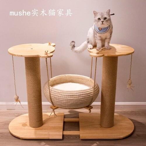 Wooden House Solid Wood Rattan Cradle Cat Nest Cat Climbing Frame Integrated Cat Toy Cat Rack All-Season Warm Scratching