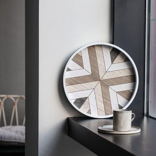 Nordic Wooden Serving Tray Afternoon Tea Time Coffee Cake Plates Dessert Plate Hexagonal Round Desserts Food Organizer Platter