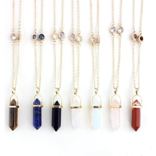 Long Druzy Necklace Natural Column Stone Necklace Pendants for Women