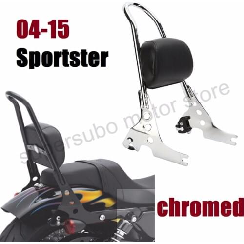 Motorcycle chromed Passenger Backrest Sissy Bar Cushion Pad for harley Sportster XL883 1200 48 04-15