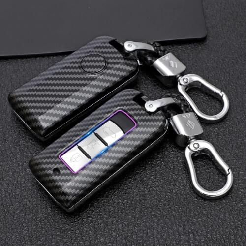 Carbon ABS Car Key Case For Mitsubishi Outlander Lancer 10 Pajero Sport Asx Rvr l200 Smart Remote Fob Cover Protector Bag