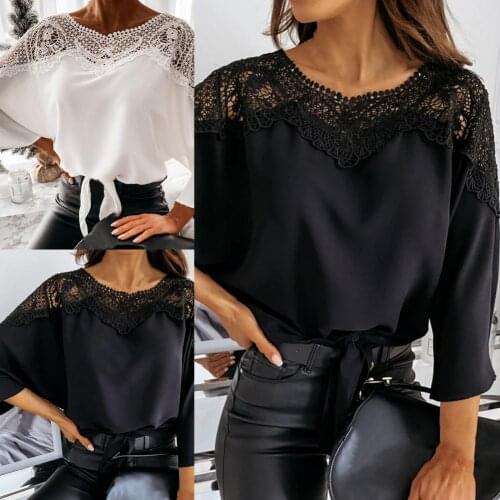 O-neck Round Neck Lace Stitching Loose Women Shirt for Daily Wear Sexy