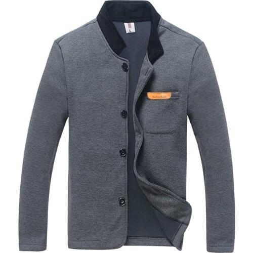 2021 Spring Fashion Men Jacket Thin Cardigan Autumn Stand Collar Jacket Pocket Buttons Coat Long Sleeve Warm Casual Outwear Grey