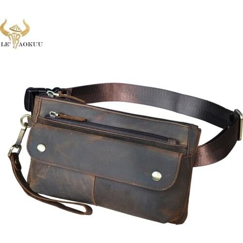 Old Fashion Crazy Horse Leather Cross-body Sling Bag Design Casual Travel Cigarette Phone Case Fanny Waist Belt Bag Pack 8136
