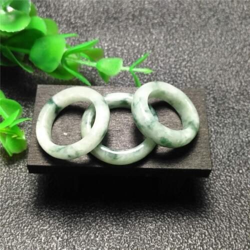Fashion boutique jadeite flowery finger ring Myanmar Jades tttt Waxy species flowery green ring 16-20mm free shipping