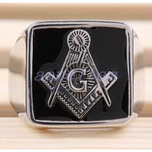 Stainless Steel Vintage Ring American Freemason Logo Punk Hip Hop Rings For Men Fashion Jewelry