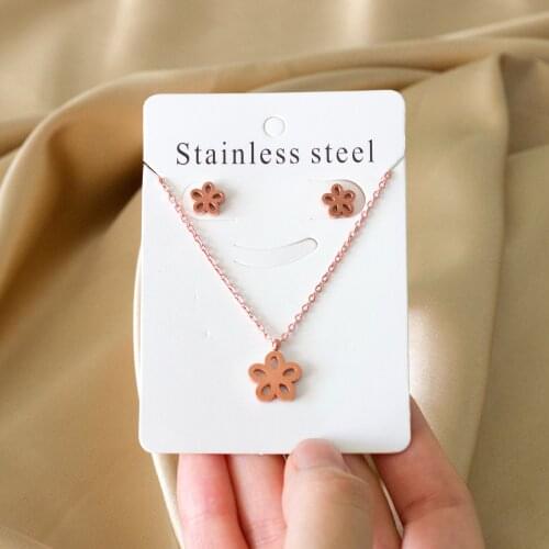 LUXUKISSKIDS Rose Gold Matte Flower Shape Stainless Steel Necklaces Earrings Sets For Women Trendy Jewellry Sets bijoux femme