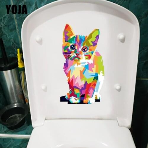 YOJA 12*21.2CM Creative Color Stitching Cat Home Wall Decor Personality Toilet Seat Stickers T1-0995