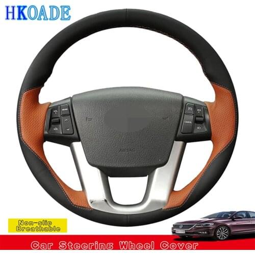 DIY Hand-stitched Black Genuine Leather Car Accessories Steering Wheel Cover For Kia Sorento 2009-2014 K7 Cadenza 2011-2015